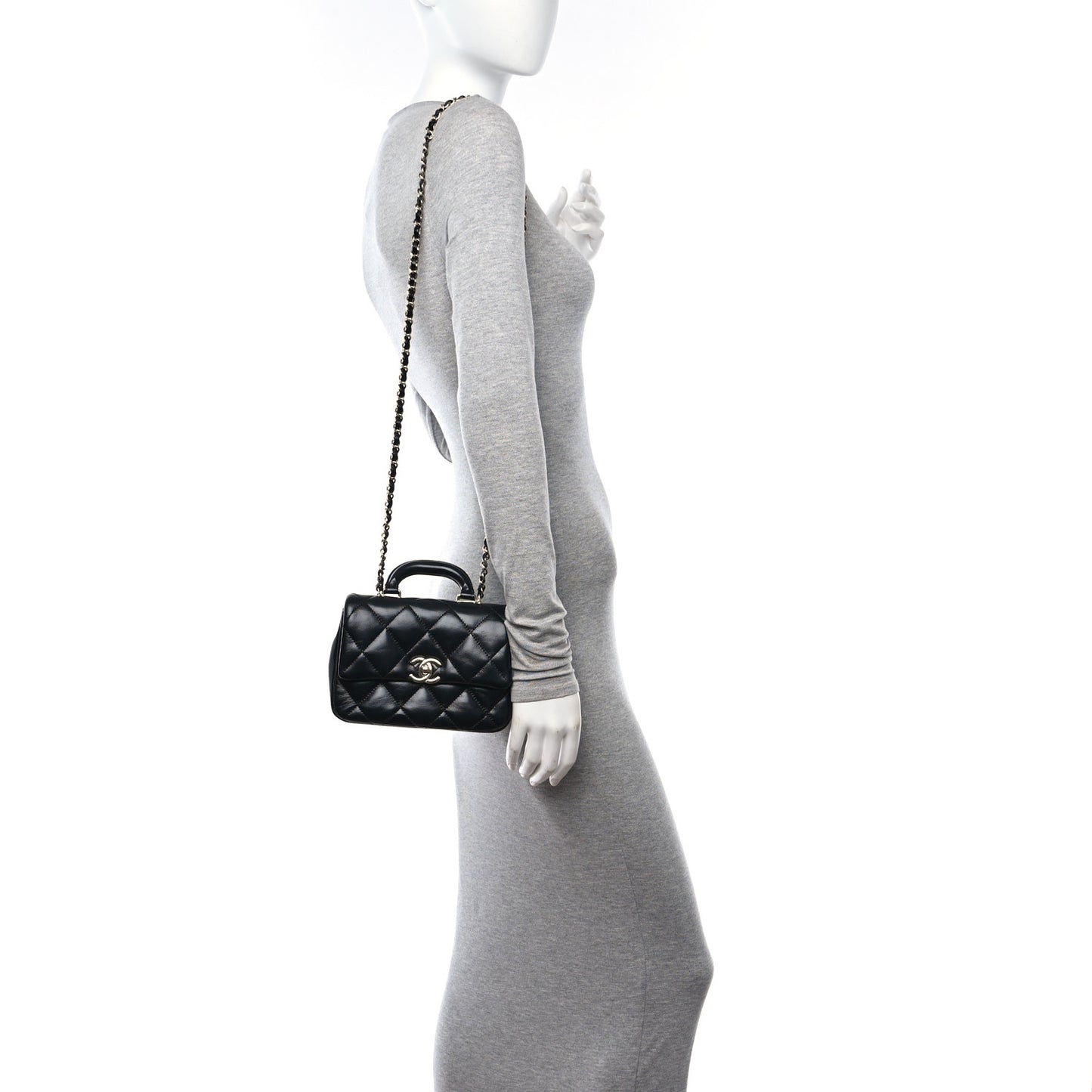 Shiny Lambskin Quilted Mini Coco Trip Flap Bag Black