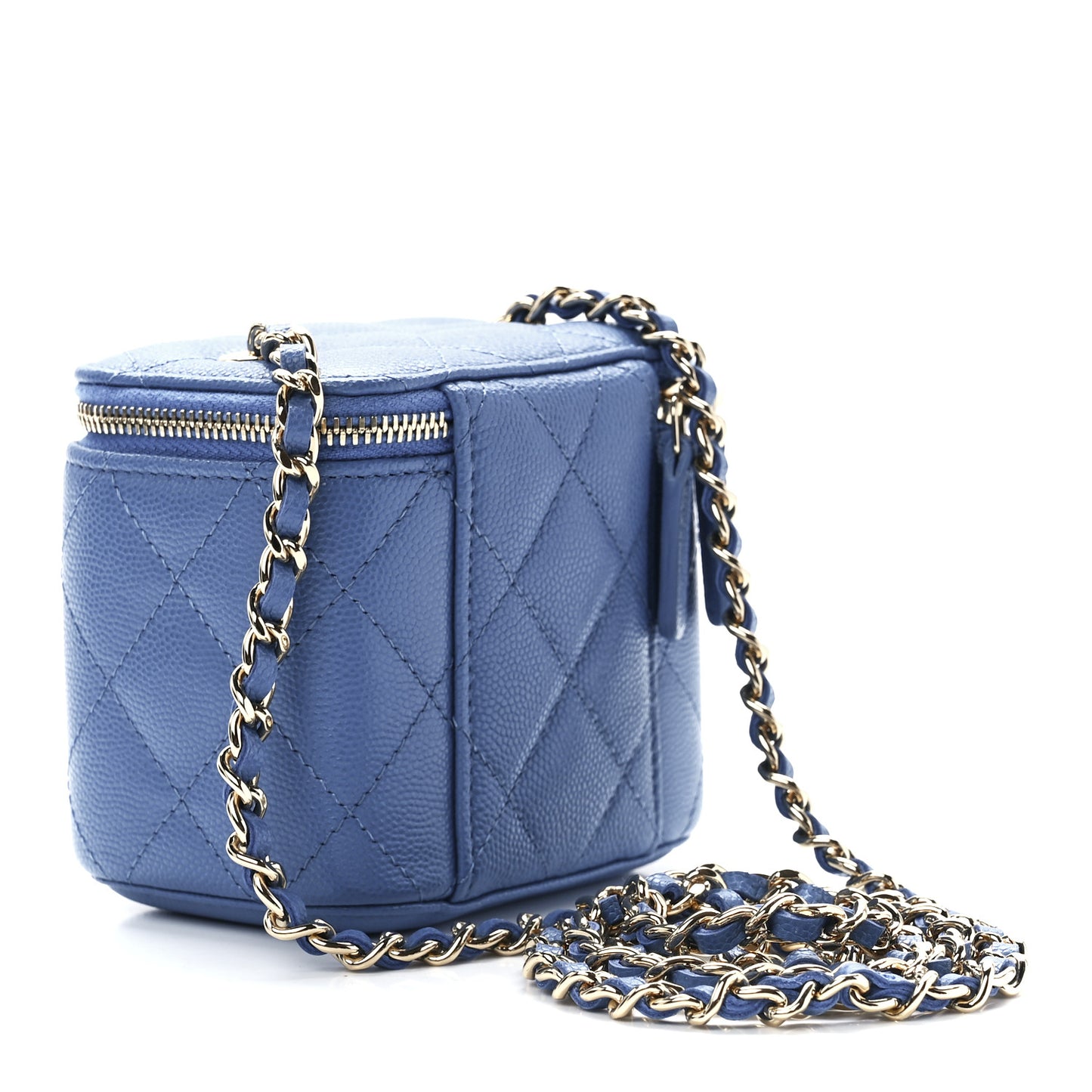 Caviar Quilted Mini Vanity Case With Chain Blue