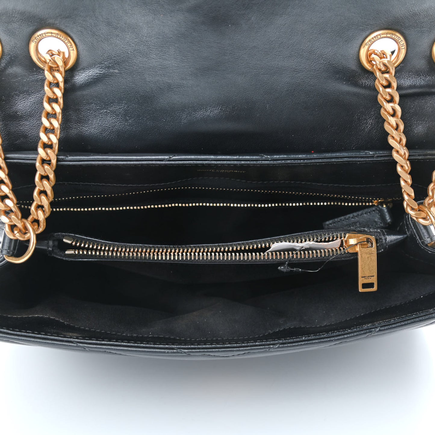 Calfskin Y Quilted Monogram Medium Loulou Chain Satchel Black