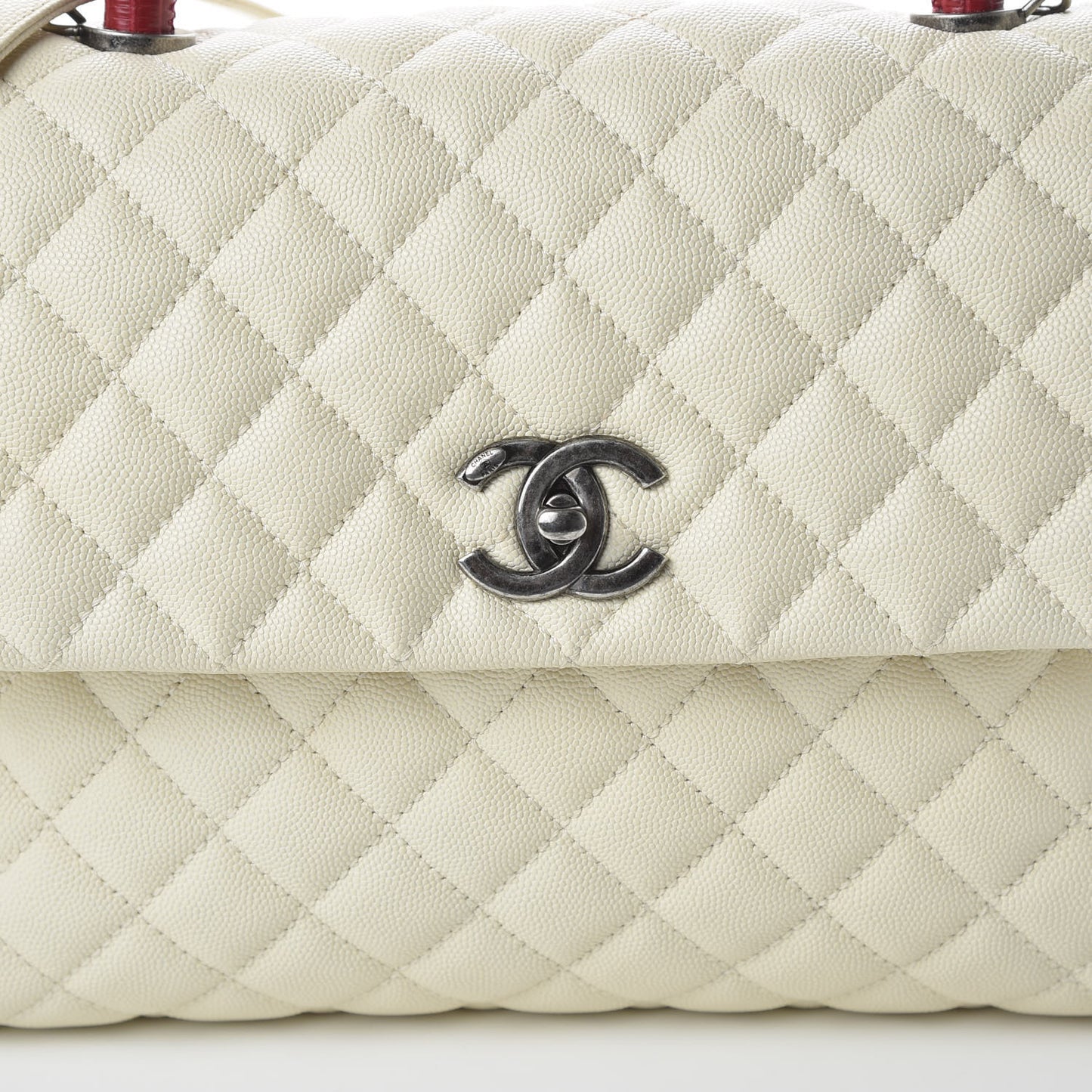 Caviar Lizard Quilted Medium Coco Handle Flap White
