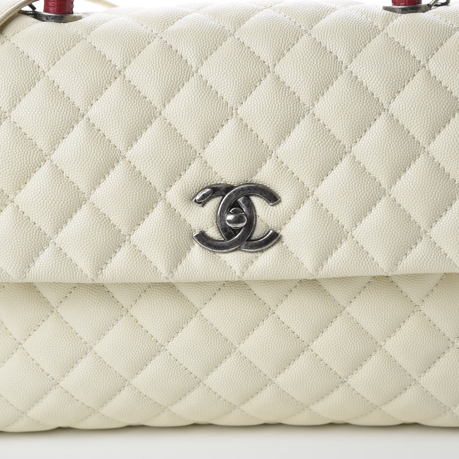 Chanel Caviar Lizard Quilted Medium Coco Handle Flap White 10 of 12