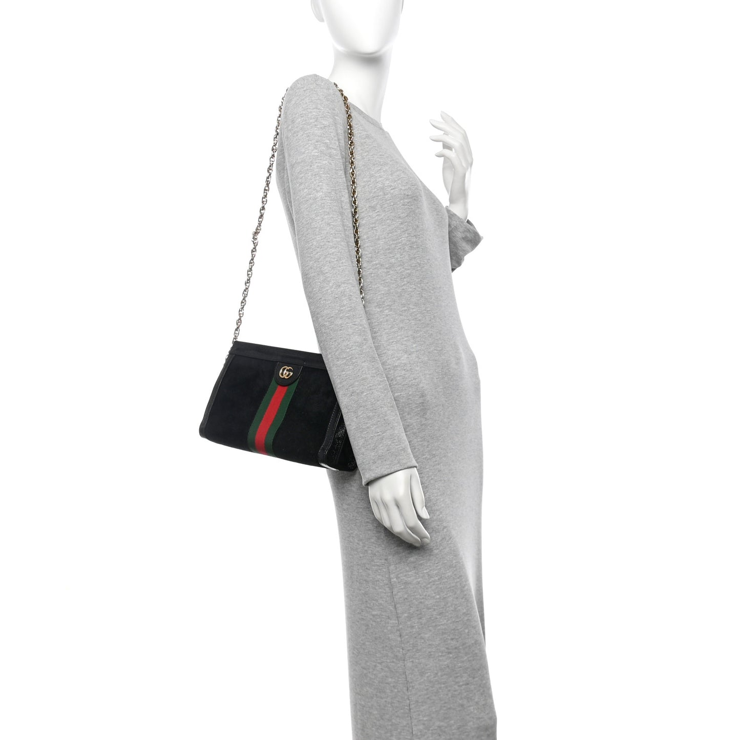 Suede Patent GG Web Small Ophidia Chain Shoulder Bag Black