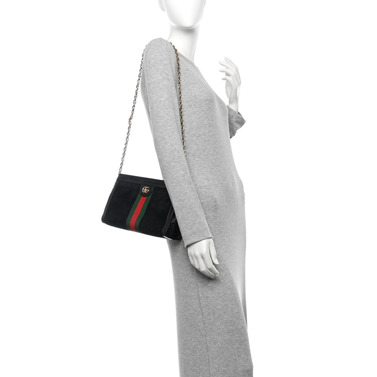Gucci Suede Patent GG Web Small Ophidia Chain Shoulder Bag Black 2 of 10