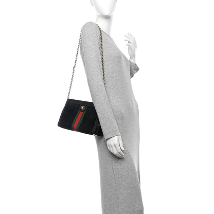 Gucci Suede Patent GG Web Small Ophidia Chain Shoulder Bag Black 2 of 10