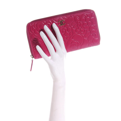 Chanel Lambskin Camellia Embossed Large Gusset Zip Around Wallet Fuchsia 2 of 9