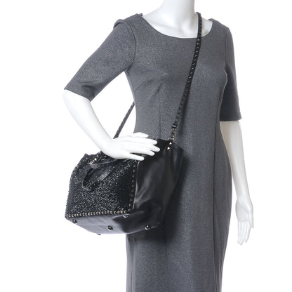 Valentino Garavani Vitello Crystal Medium Rockstud Tote Black 2 of 7