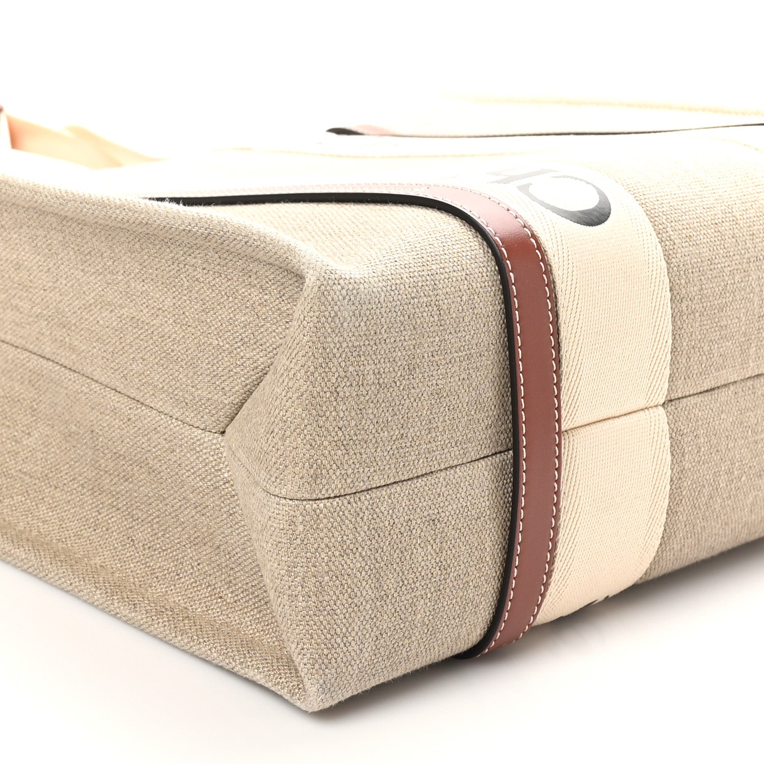 Chloe Linen Calfskin Medium Woody Ribbon Tote White Brown 8 of 9
