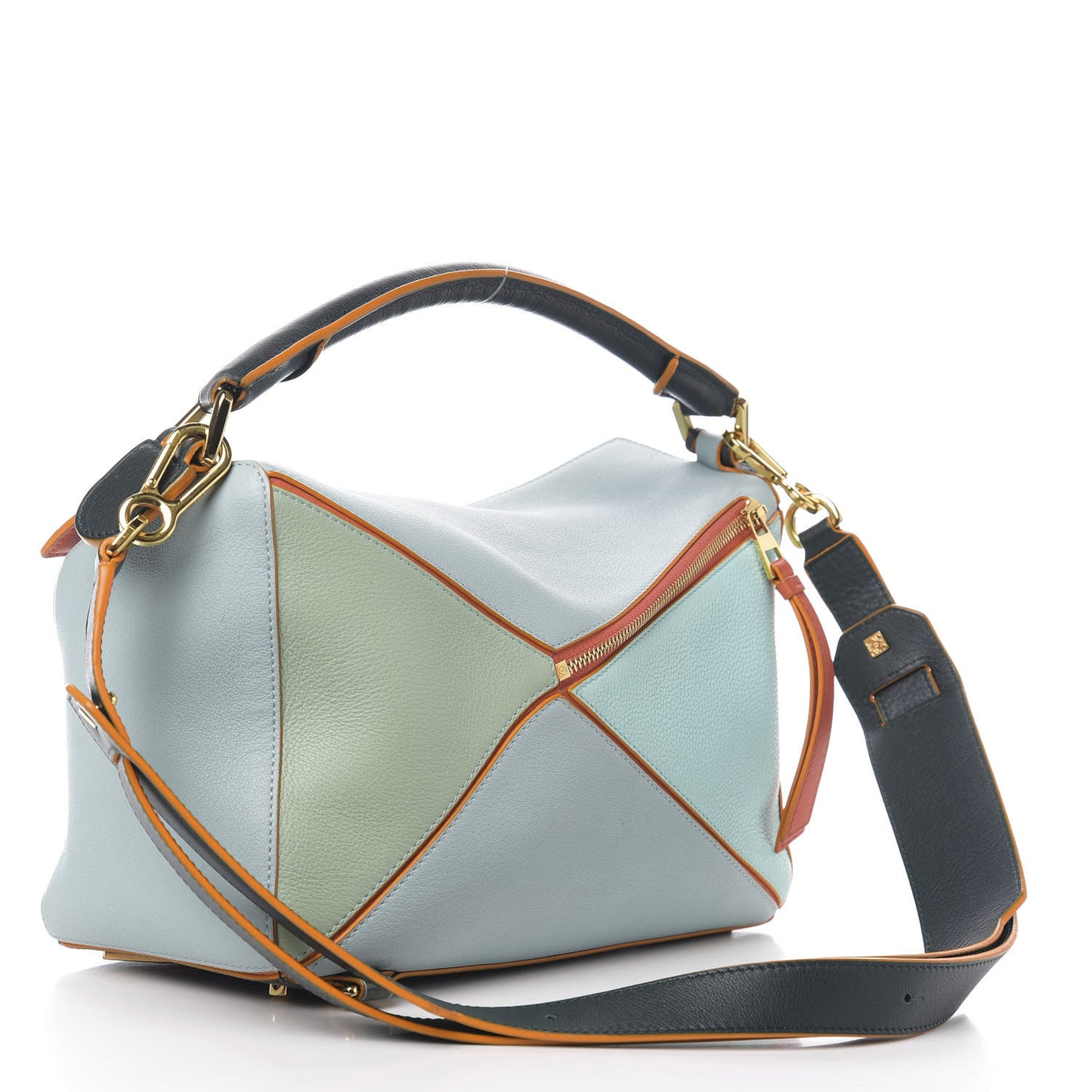 Calfskin Medium Paula's Ibiza Puzzle Bag Aqua Light Blue Multicolor