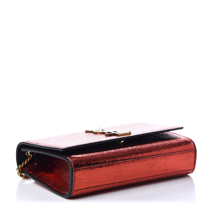 Saint Laurent Metallic Calfskin Small Classic Monogram Kate Satchel Red 4 of 9