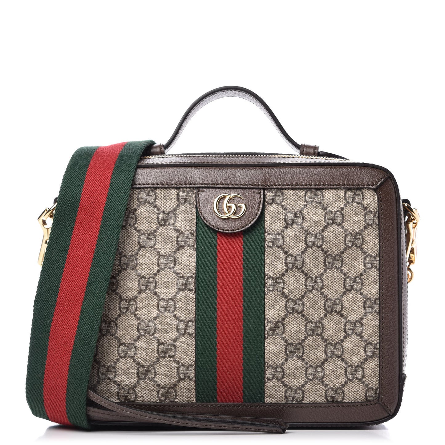 GG Supreme Monogram Web Small Ophidia Top Handle Shoulder Bag Brown