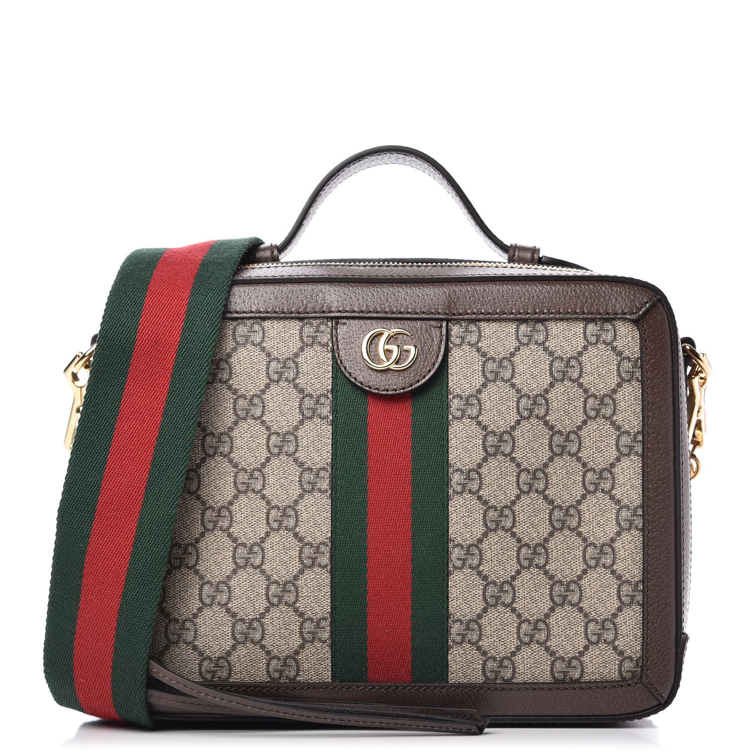 Gucci GG Supreme Monogram Web Small Ophidia Top Handle Shoulder Bag Brown 1 of 10