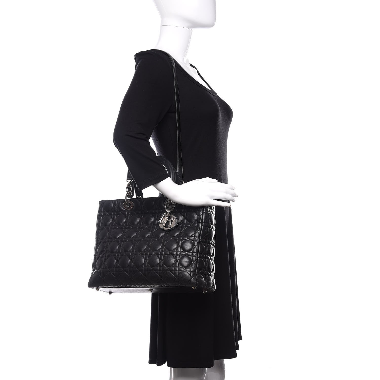 Christian Dior Lambskin Cannage Large Lady Dior Black 2 of 11
