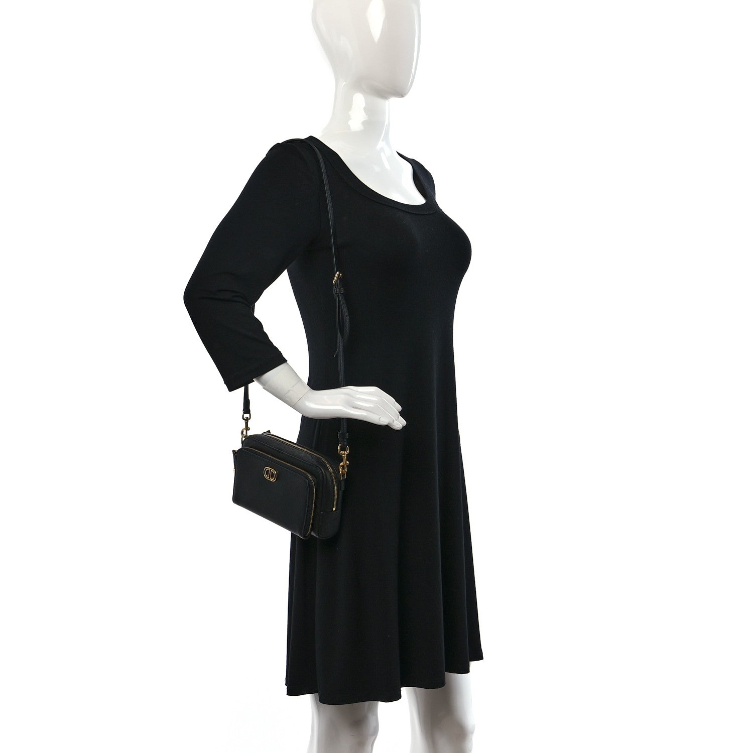 Christian Dior Grained Calfskin Caro Double Pouch Black 2 of 9