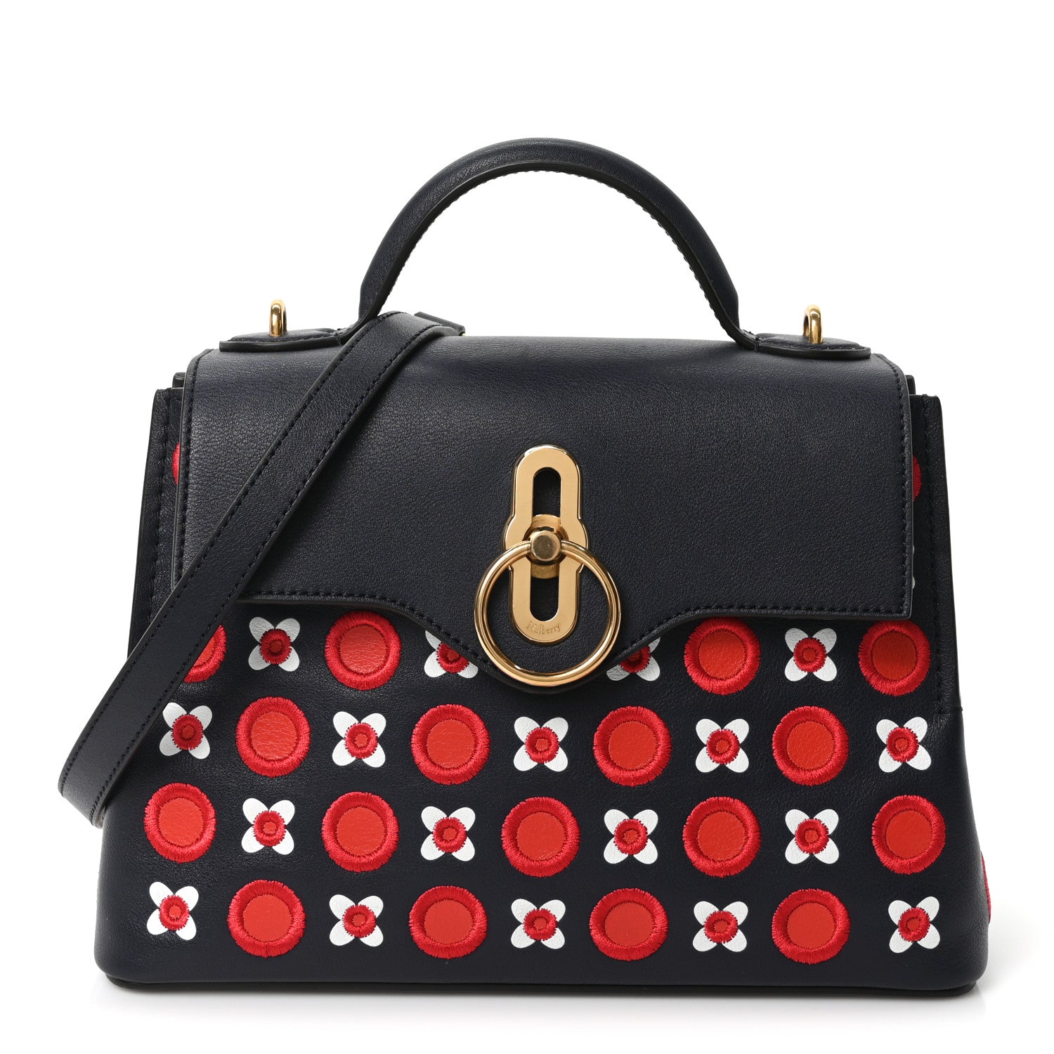 Mulberry Calfskin Embroidered Small Seaton Navy Red White 1 of 9