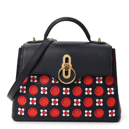 Mulberry Calfskin Embroidered Small Seaton Navy Red White 1 of 9