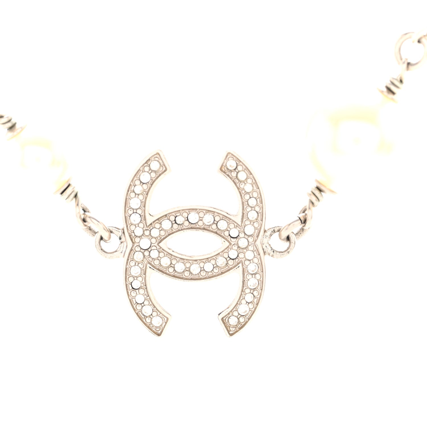 Chanel Graduated Pearl Crystal CC Long Necklace Silver 4 of 5
