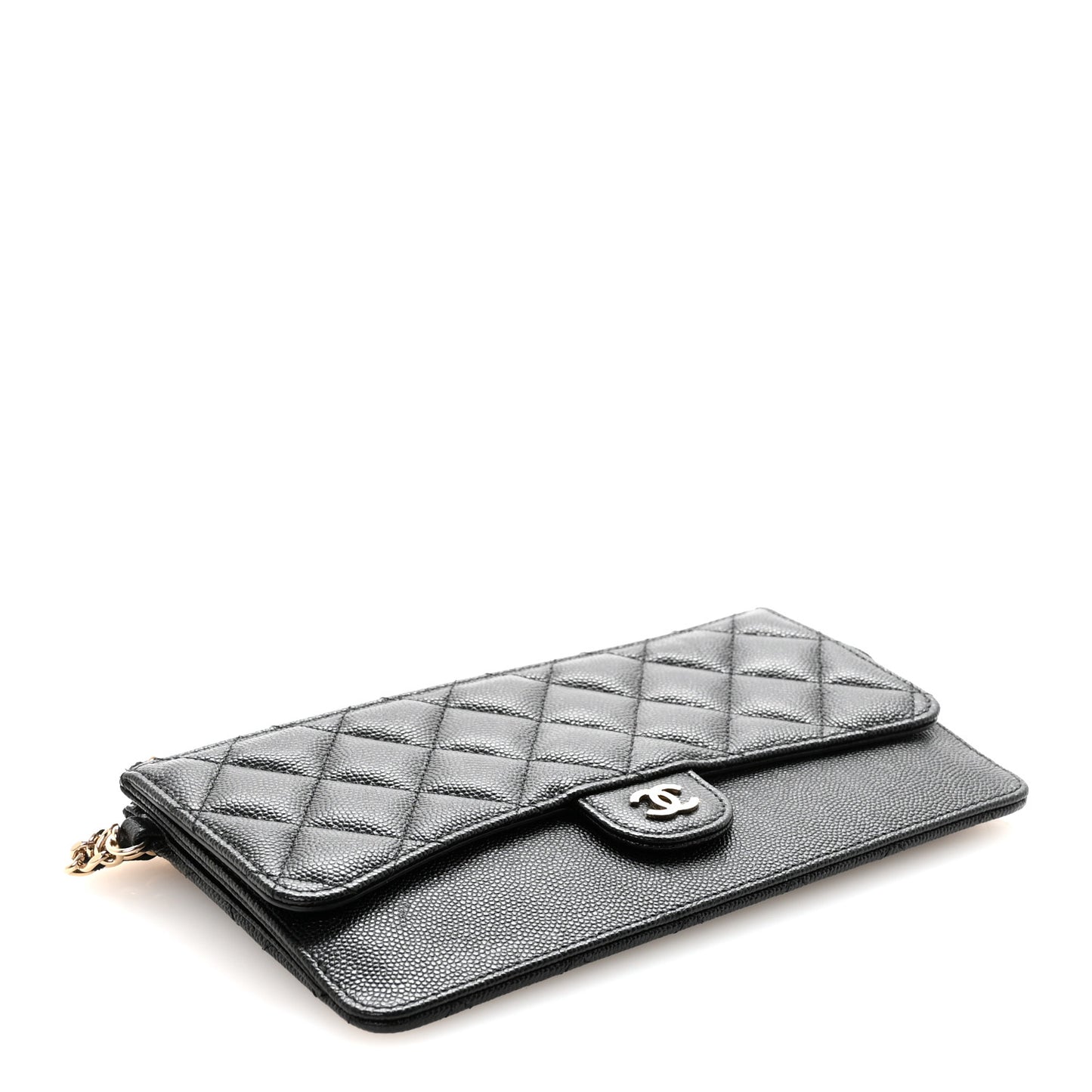 Caviar Quilted Classic Pouch With Handle Black