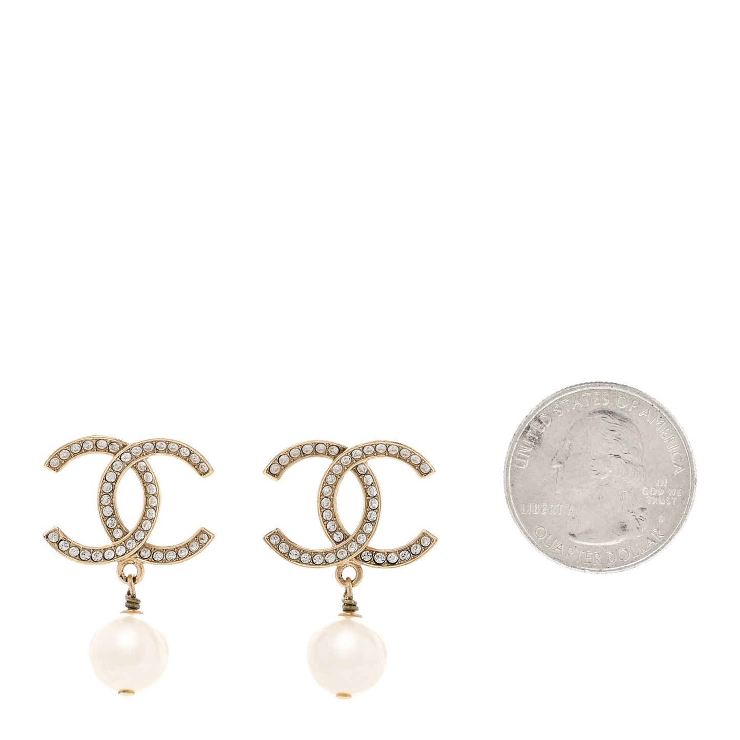 Crystal Pearl CC Drop Earrings Gold