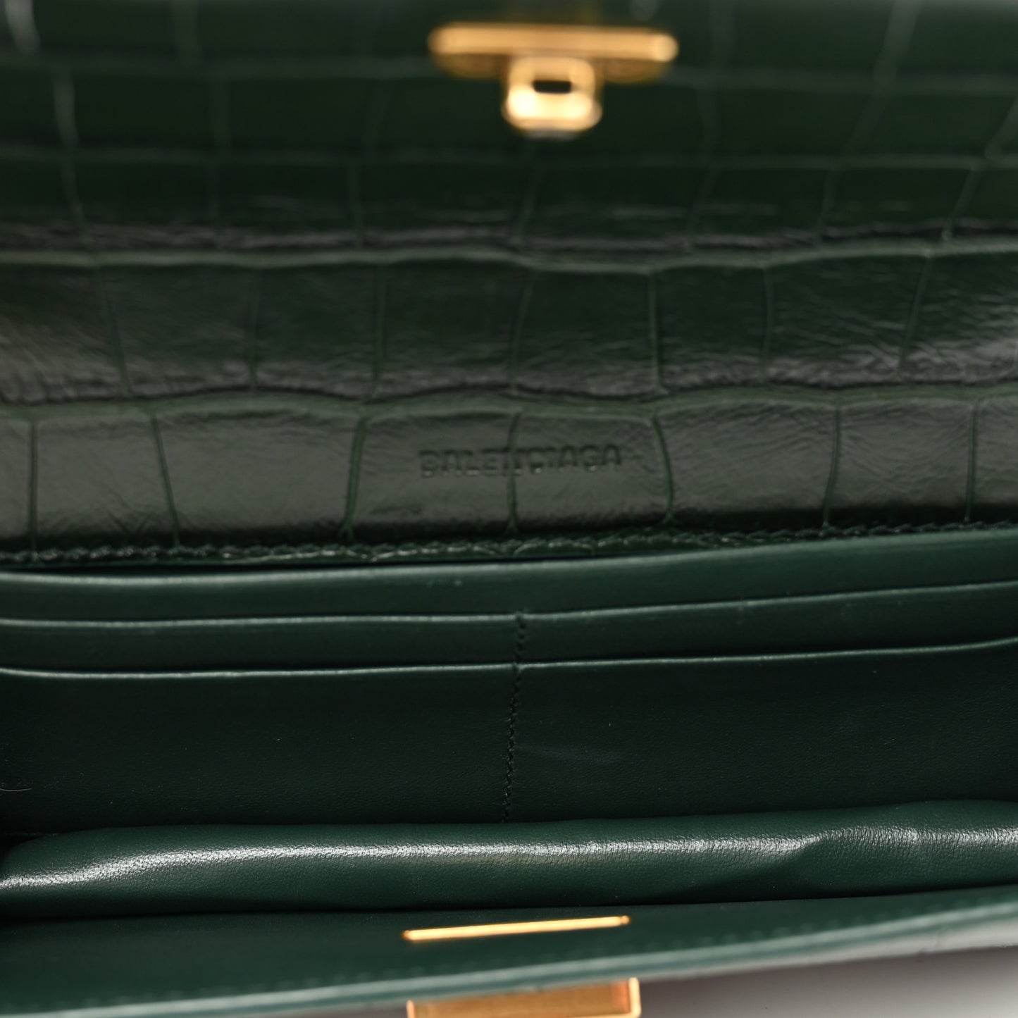 Extra Supple Calfskin Crocodile Embossed Gossip Chain Bag XS Forest Green