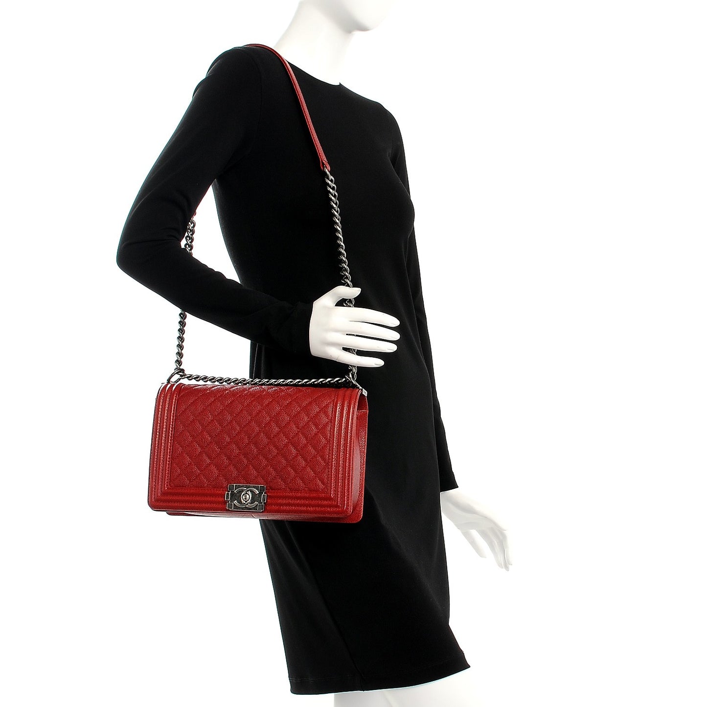 Caviar Quilted New Medium Boy Flap Dark Red