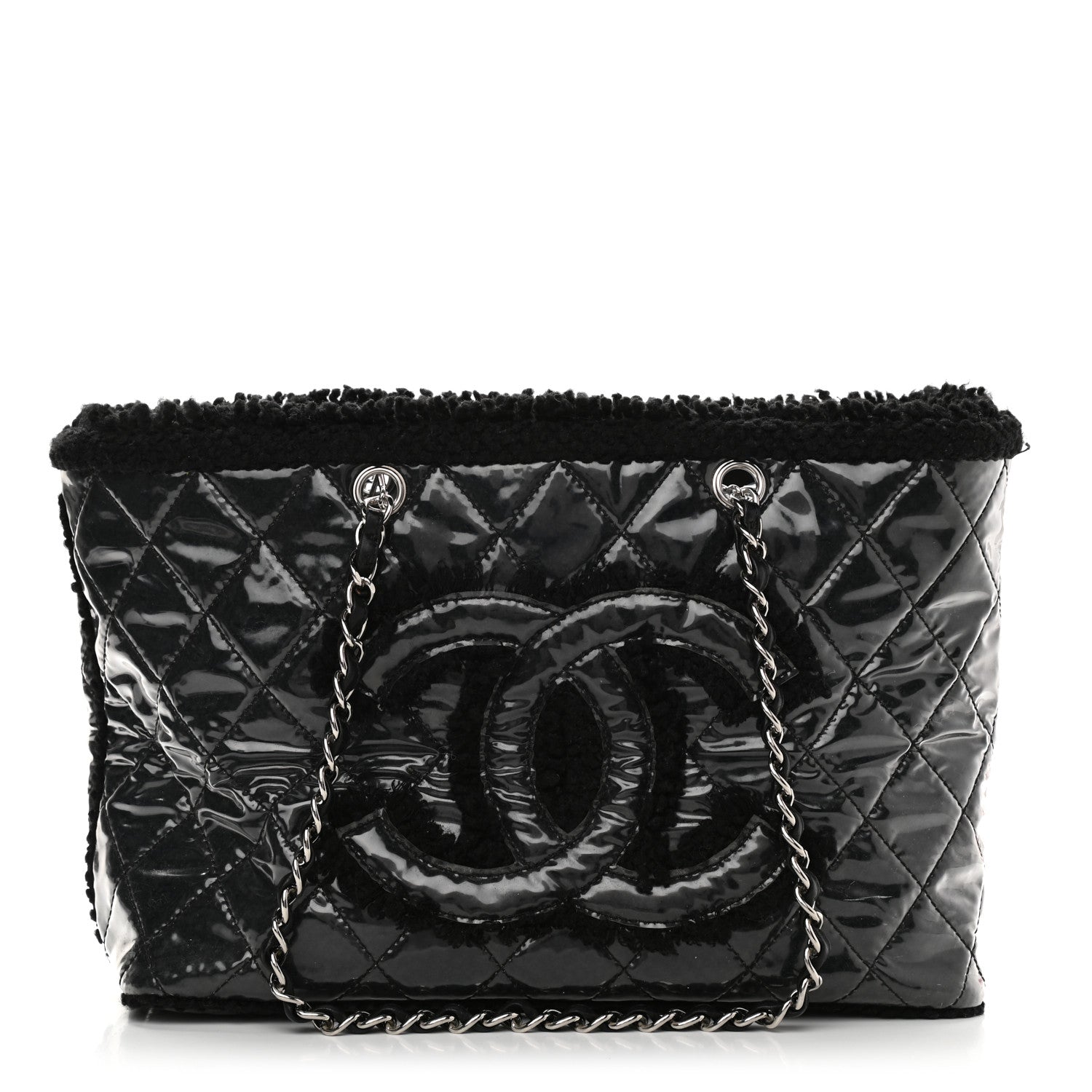 Chanel Vinyl Quilted Funny Tweed Tote Black 1 of 9