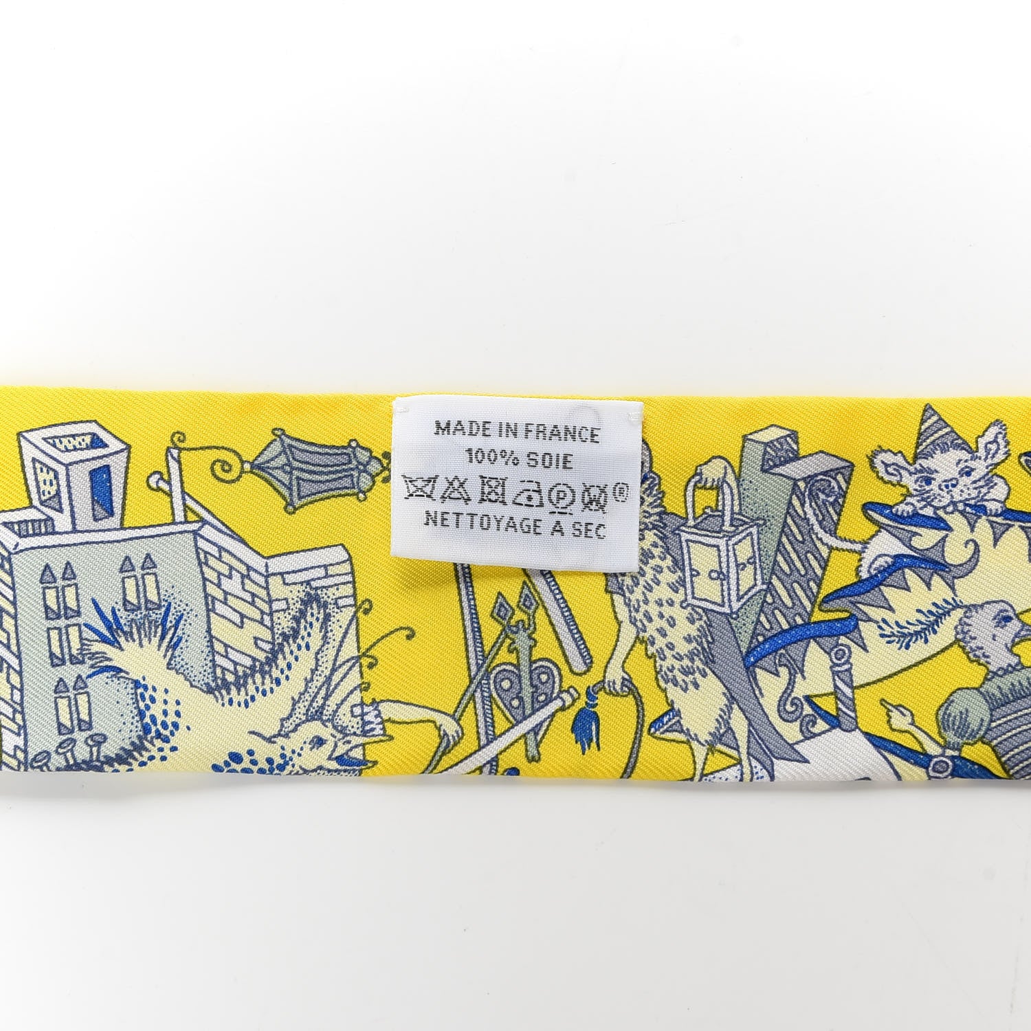 Hermes Silk La Folle Parade Twilly Jaune Vif Bleu Gris 3 of 4