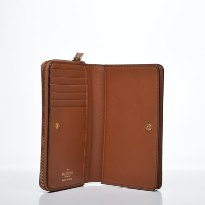Valentino Garavani Grained Calfskin Vlogo Zip Around Wallet Saddle Brown 4 of 9