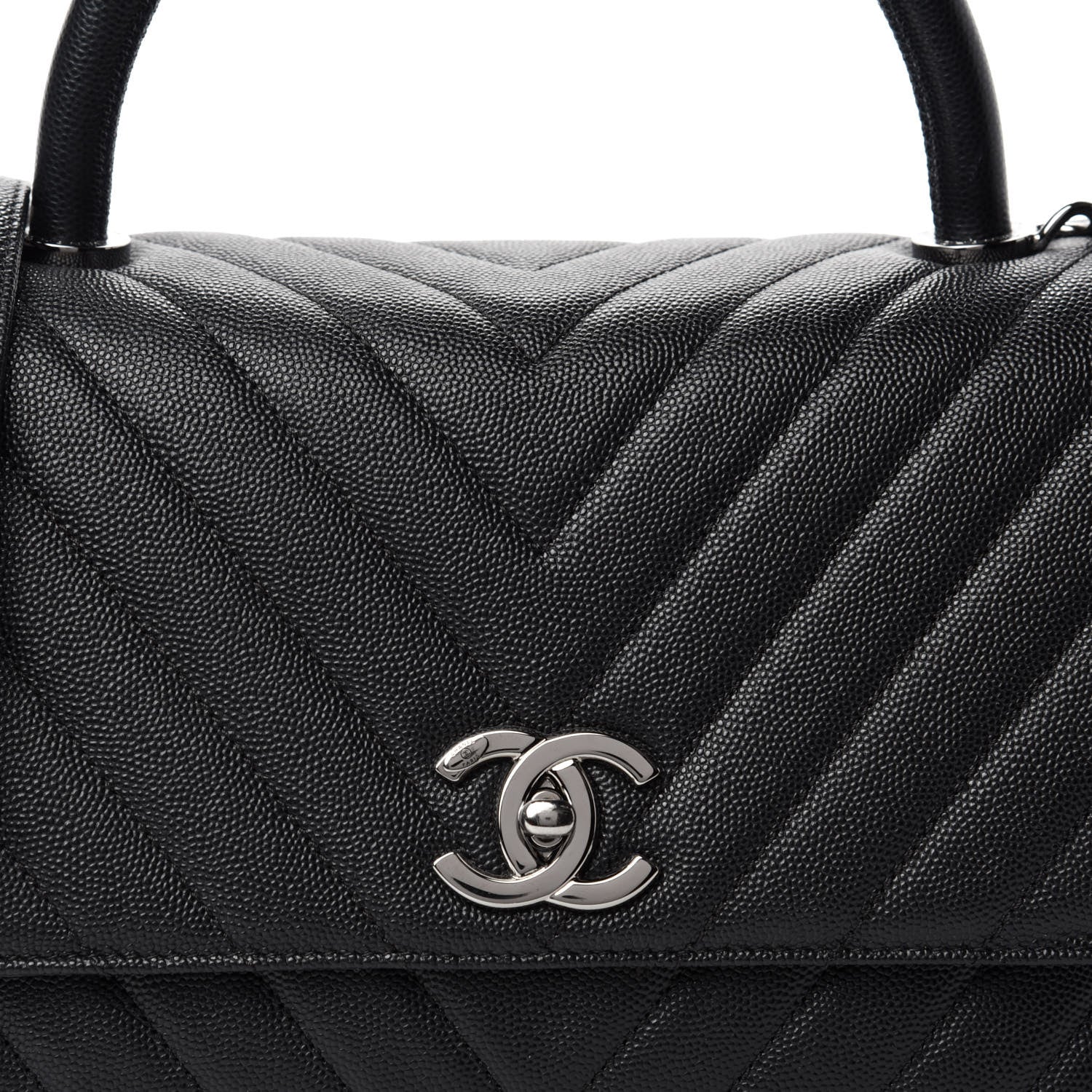 Chanel Caviar Chevron Quilted Small Coco Handle Flap Black 10 of 11