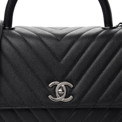 Chanel Caviar Chevron Quilted Small Coco Handle Flap Black 10 of 11