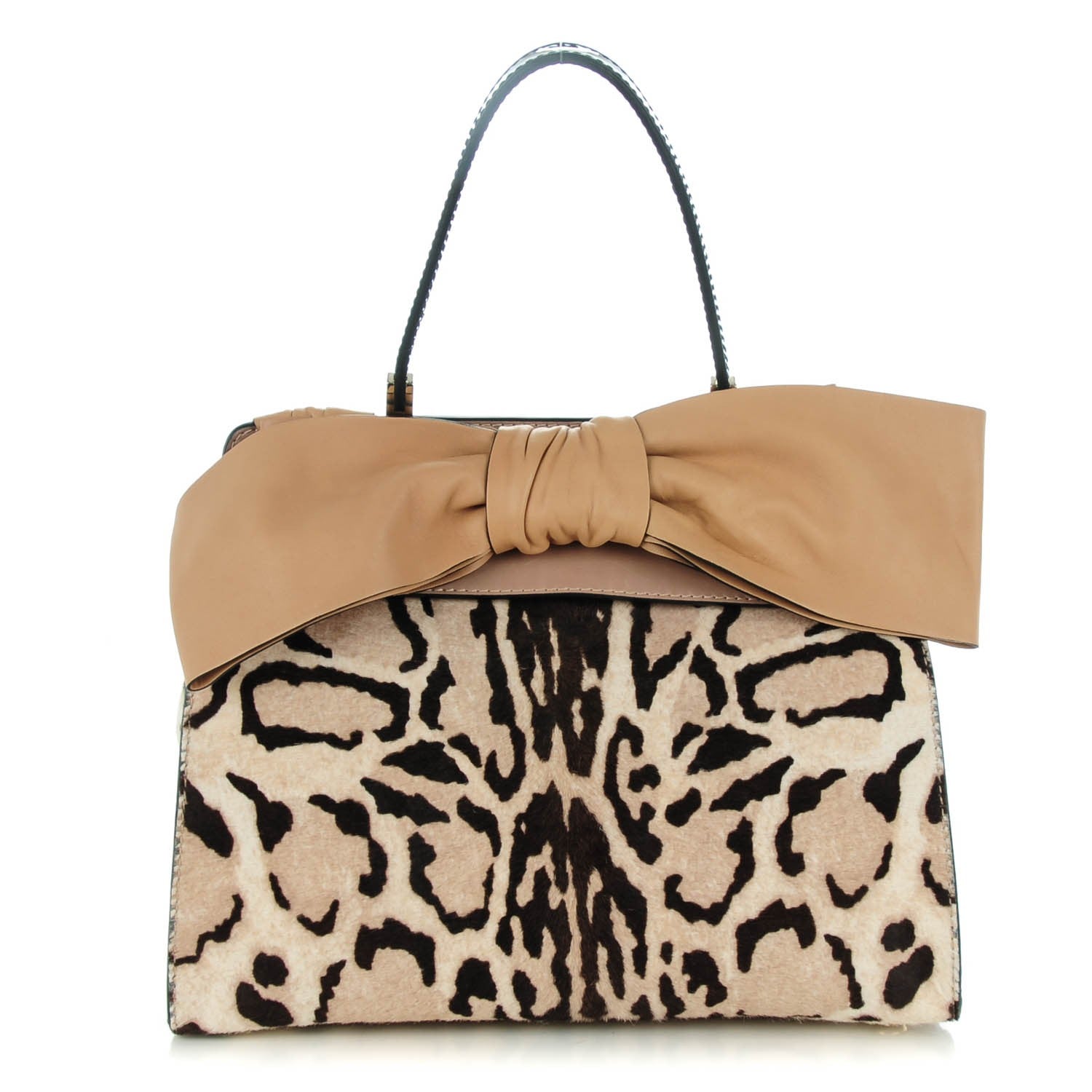 Valentino Garavani Calf Hair Leopard Print Medium Aphrodite Bow Satchel 1 of 8