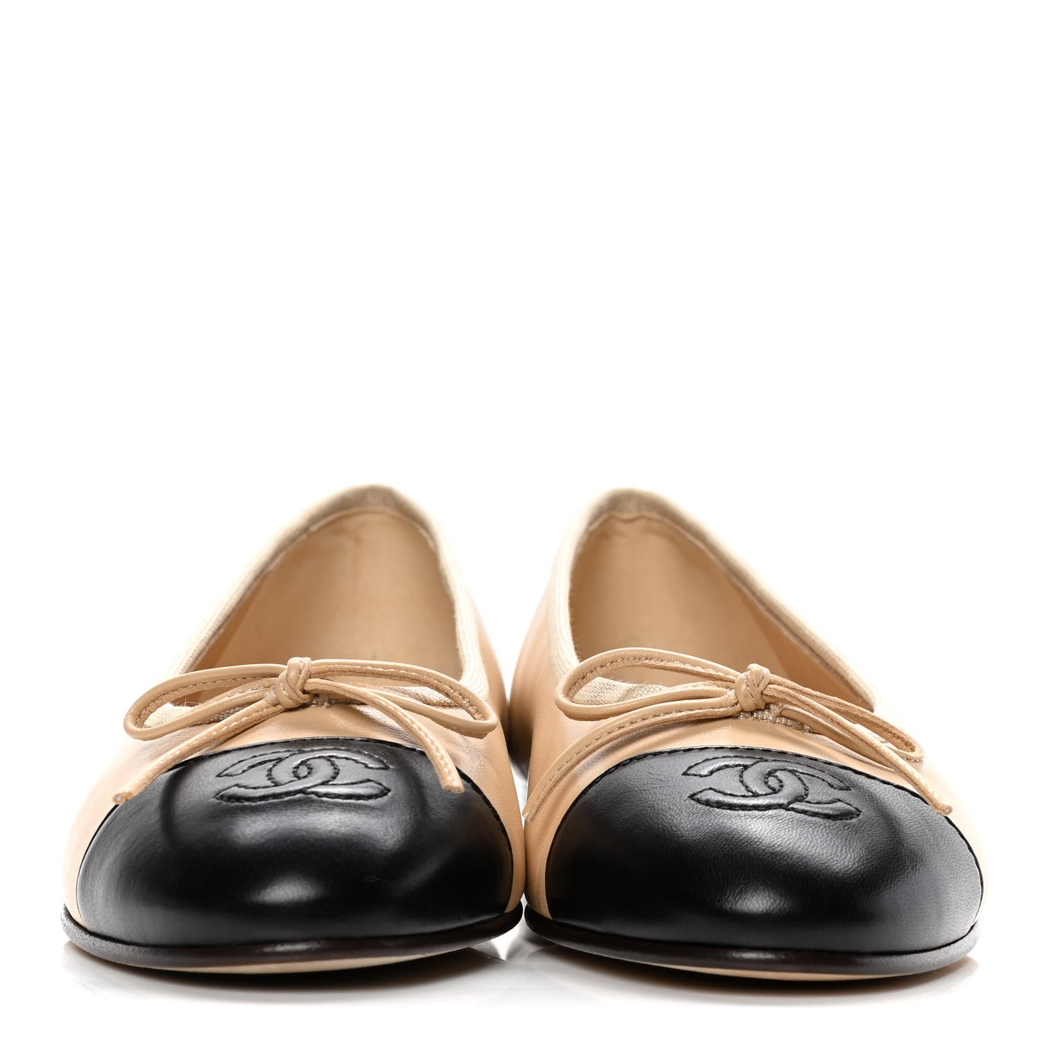 Chanel Lambskin CC Cap Toe Ballerina Flats 36 Beige Black 2 of 10