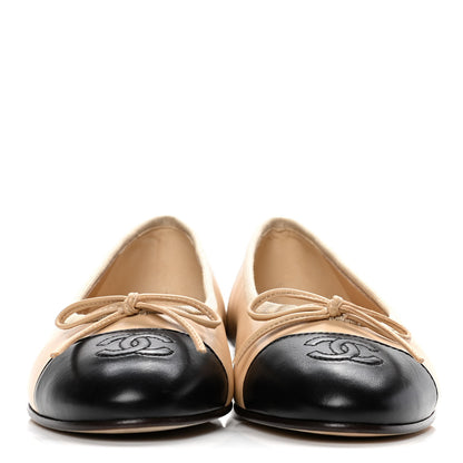 Chanel Lambskin CC Cap Toe Ballerina Flats 36 Beige Black 2 of 10