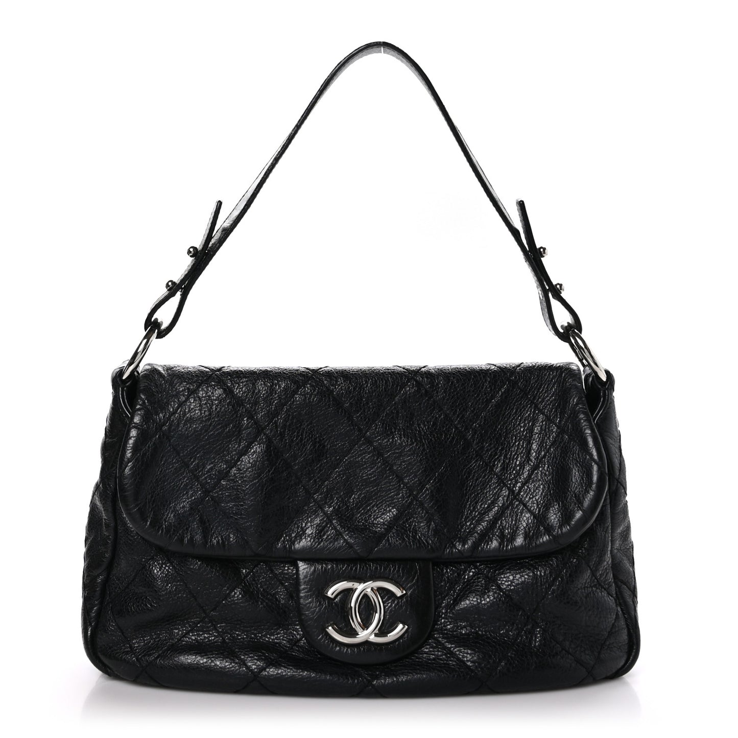 Glazed Calfskin Stitched On The Road Flap Black