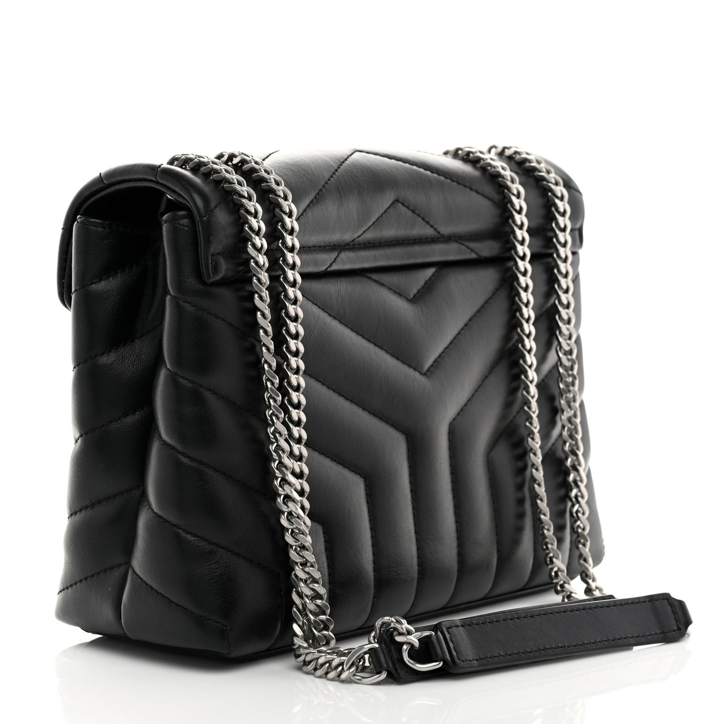 Calfskin Y Quilted Monogram Small Loulou Chain Satchel Black