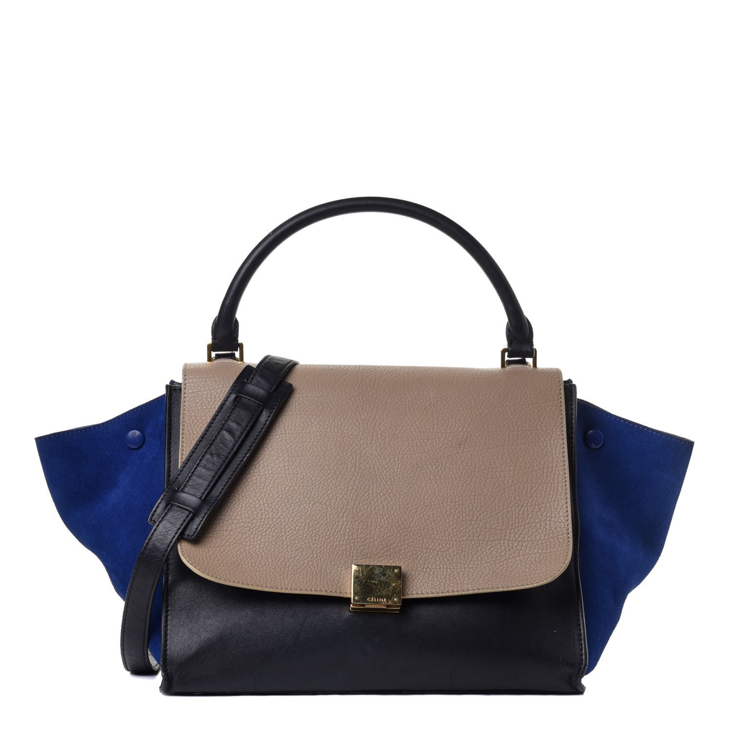 Celine Calfskin Suede Medium Tri-color Trapeze Sand 1 of 4