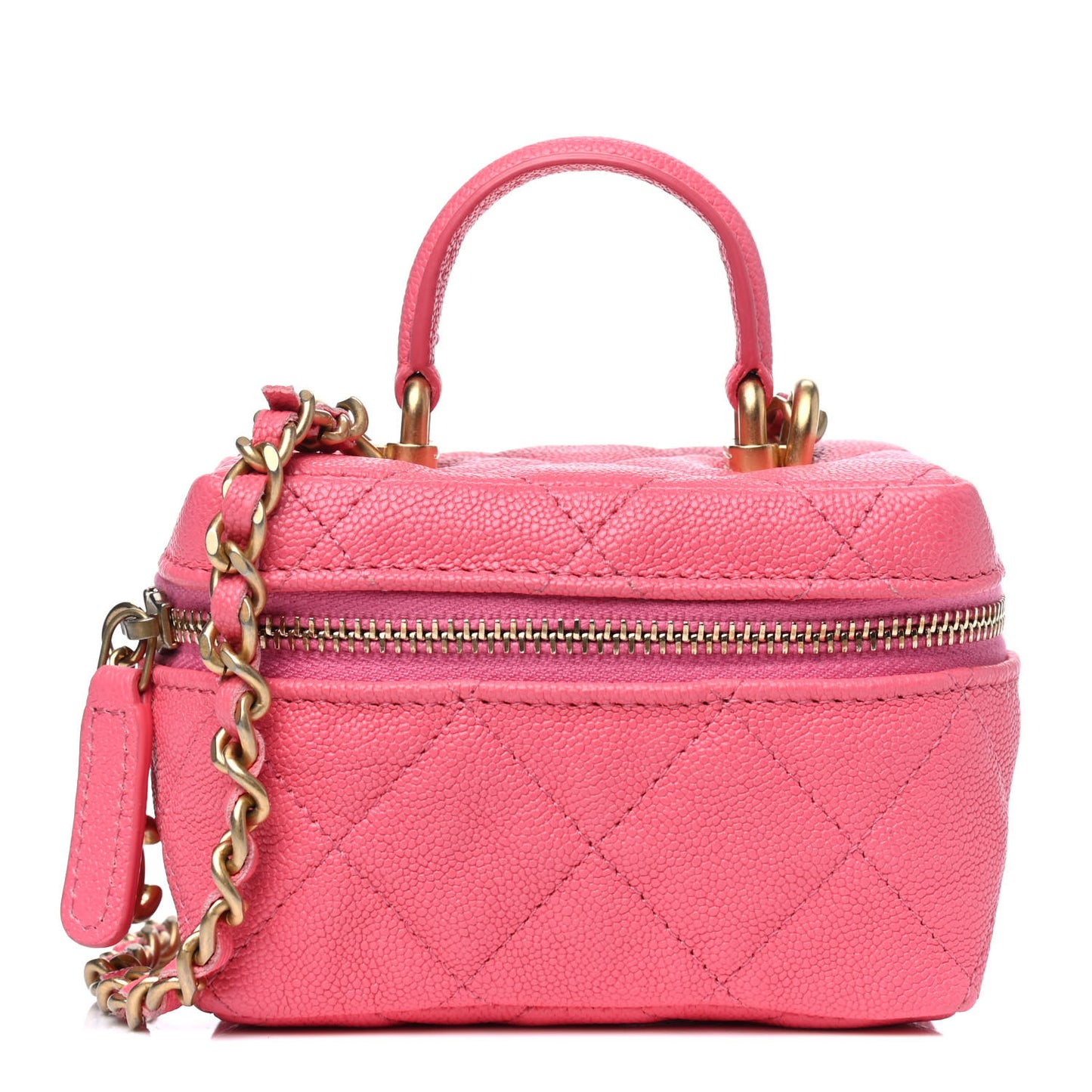 Caviar Quilted Mini Top Handle Vanity With Chain Pink