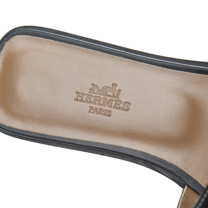 Hermes Box Calfskin Oran Sandals 37 Black 6 of 13