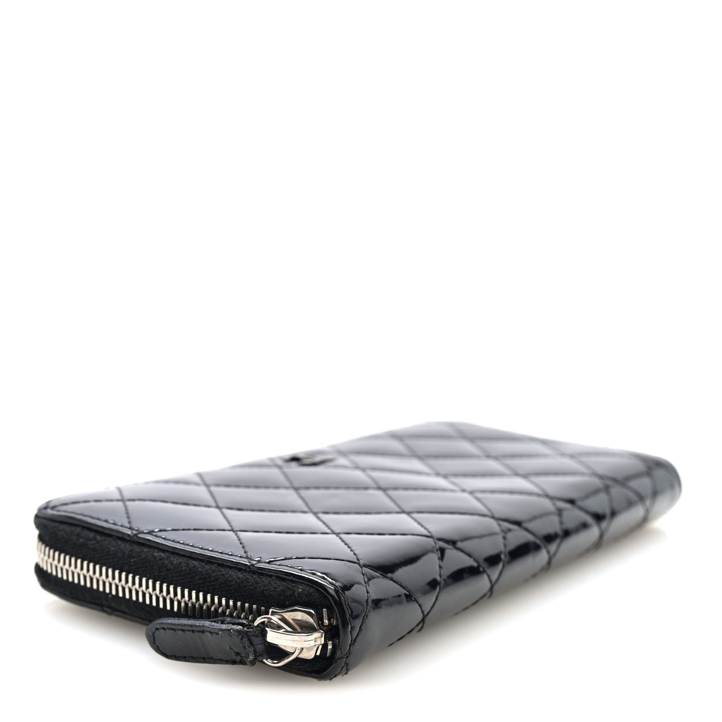 Patent Quilted Zip Around Wallet Black
