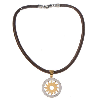 Bulgari 18K Yellow Gold Stainless Steel Tondo Sun Pendant Necklace 4 of 6