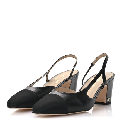 Chanel Goatskin Grosgrain Cap Toe CC Slingback Pumps 41 Black 4 of 9