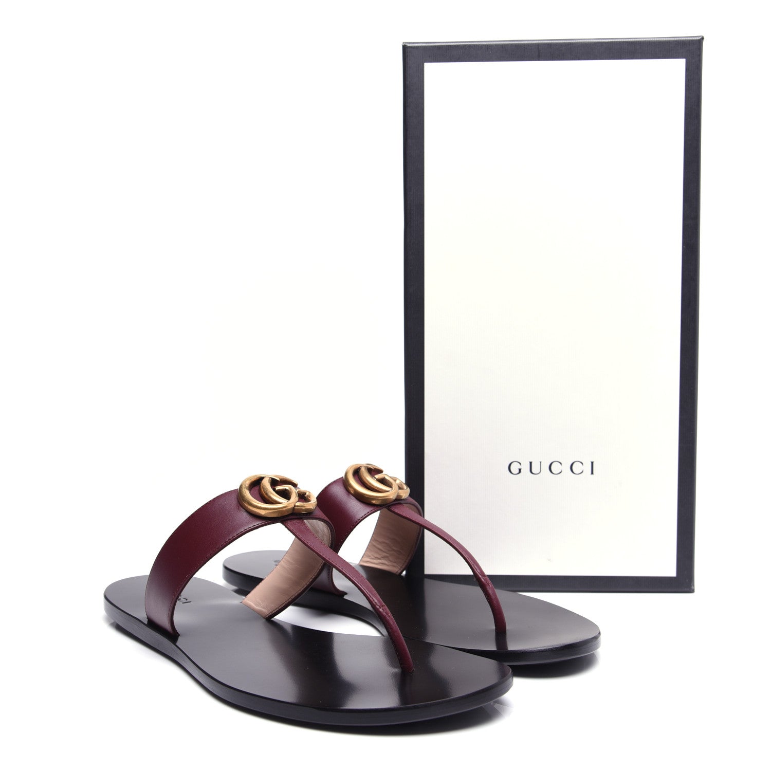 Gucci Calfskin GG Marmont Thong Sandals 39 Vintage Bordeaux 12 of 12