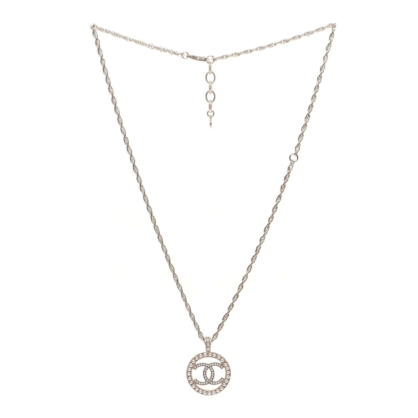 Pearl CC Round Pendant Necklace Gold