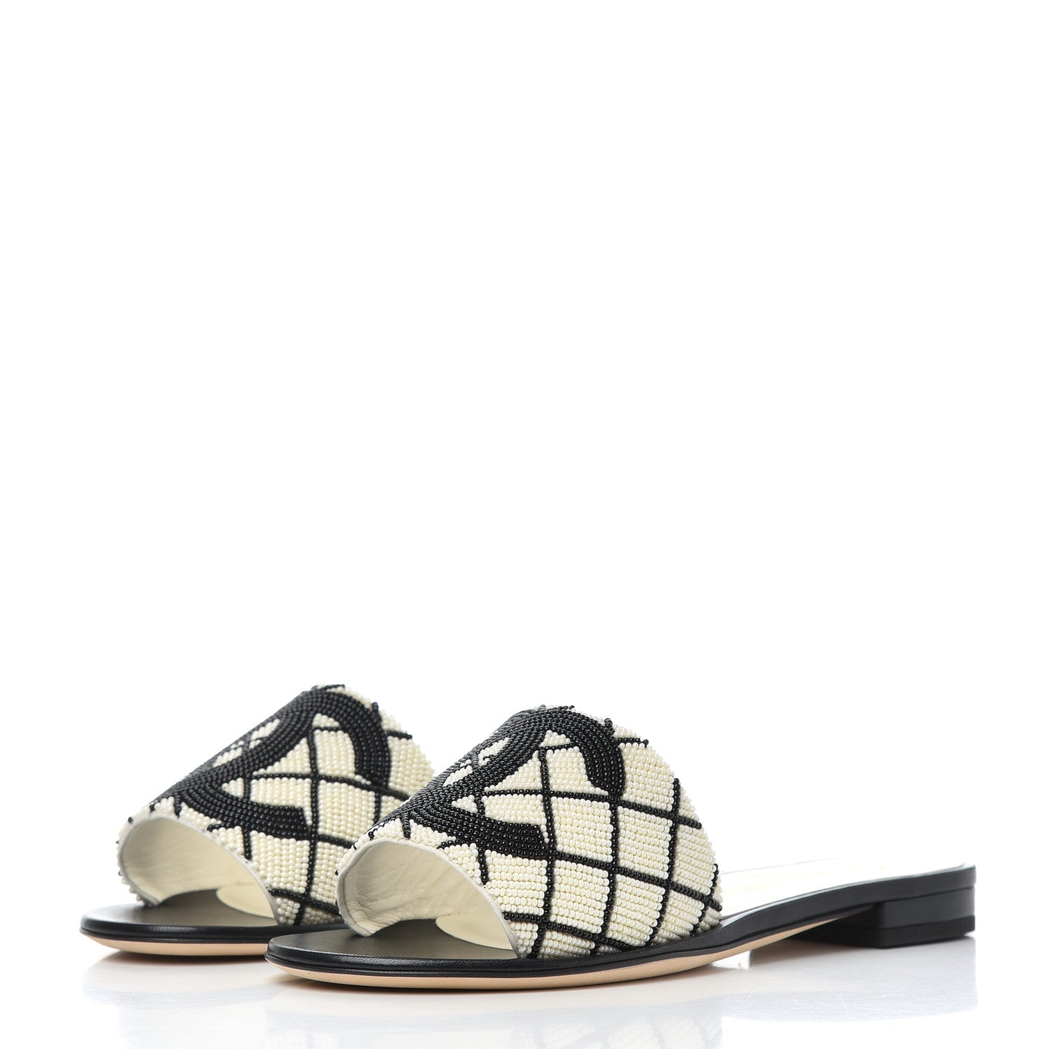 Chanel Pearl Embroidery CC Mules 35 Black White 3 of 9