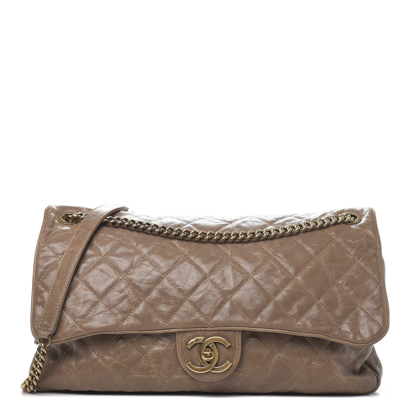 Crumpled Grained Calfskin Quilted Maxi Shiva Flap Brown