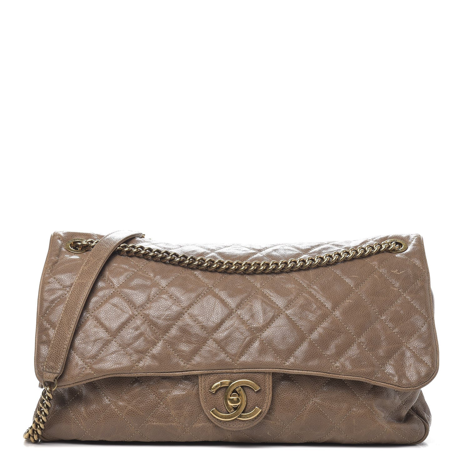 Chanel Crumpled Grained Calfskin Quilted Maxi Shiva Flap Brown 1 of 10