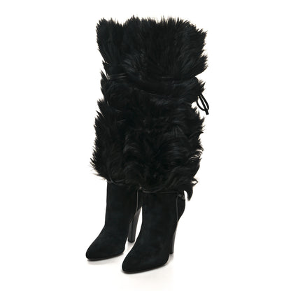 Saint Laurent Suede Faux Fur Jokull 105 Over The Knee Boots 38 Black 3 of 7