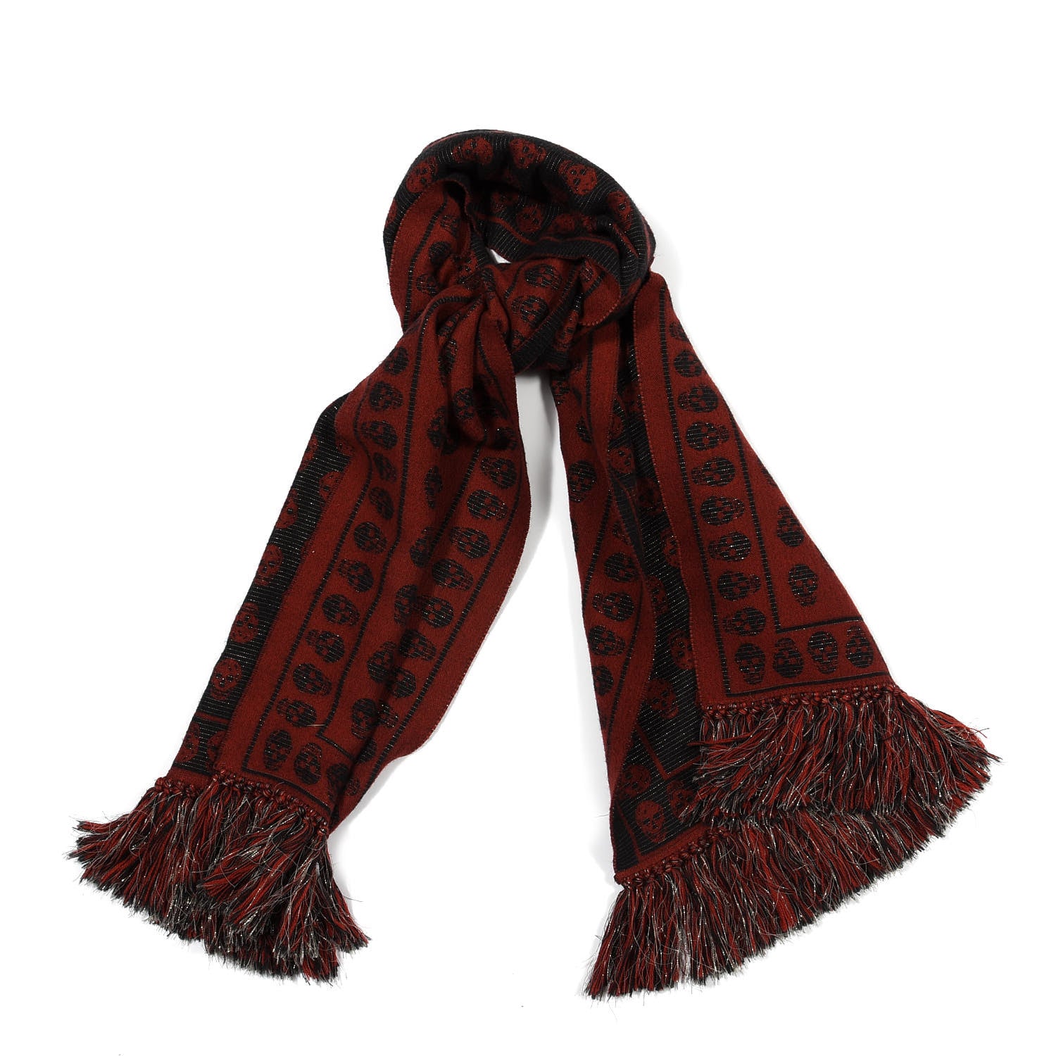 Alexander McQueen Wool Large Reversible Skull Scarf Black Bordeaux 1 of 3