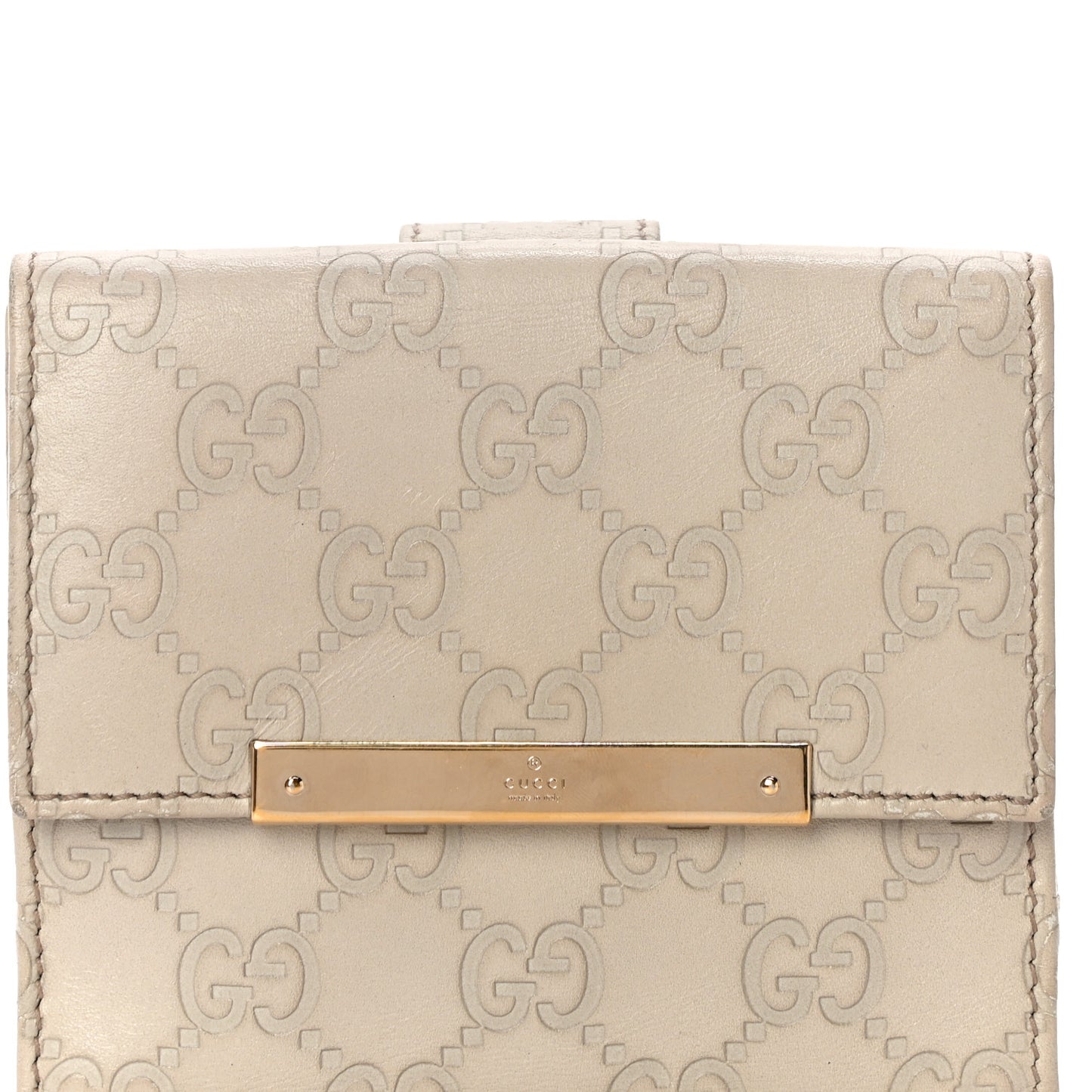 Guccissima Margaux Calfskin Metal Bar French Flap Wallet Mystic White