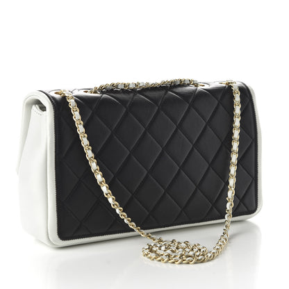 Chanel Lambskin Quilted Graphic Medium Flap Black White 3 of 11