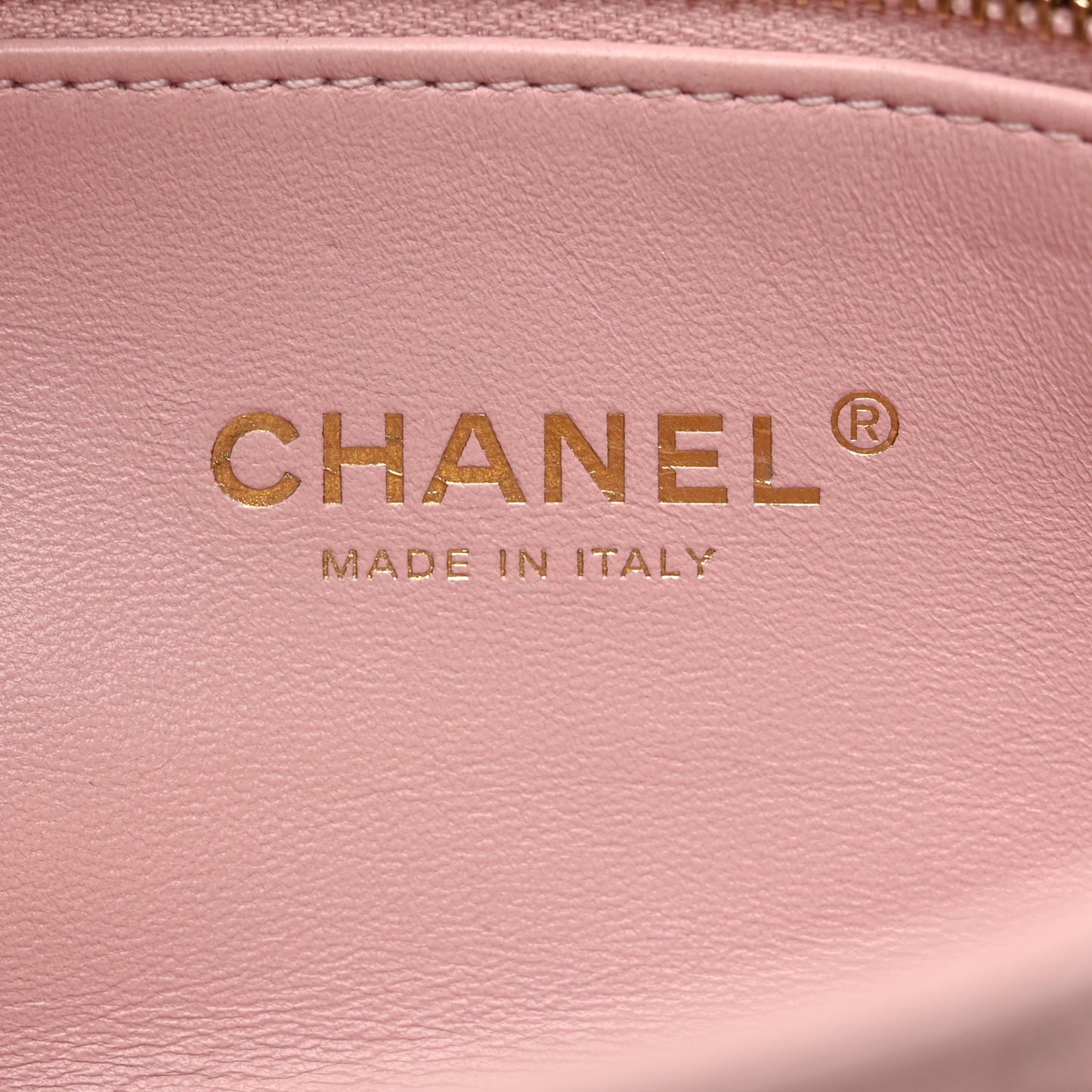 Lambskin Resin Pearl Quilted Small Flap Pink